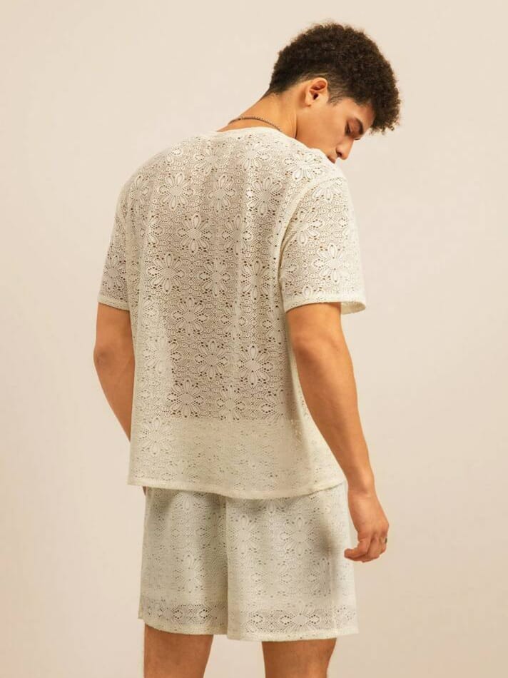 NIGHT-RIDER Men's Knitted Round Neck Short Loose Fit Sleepwear T-shirt & Short Set